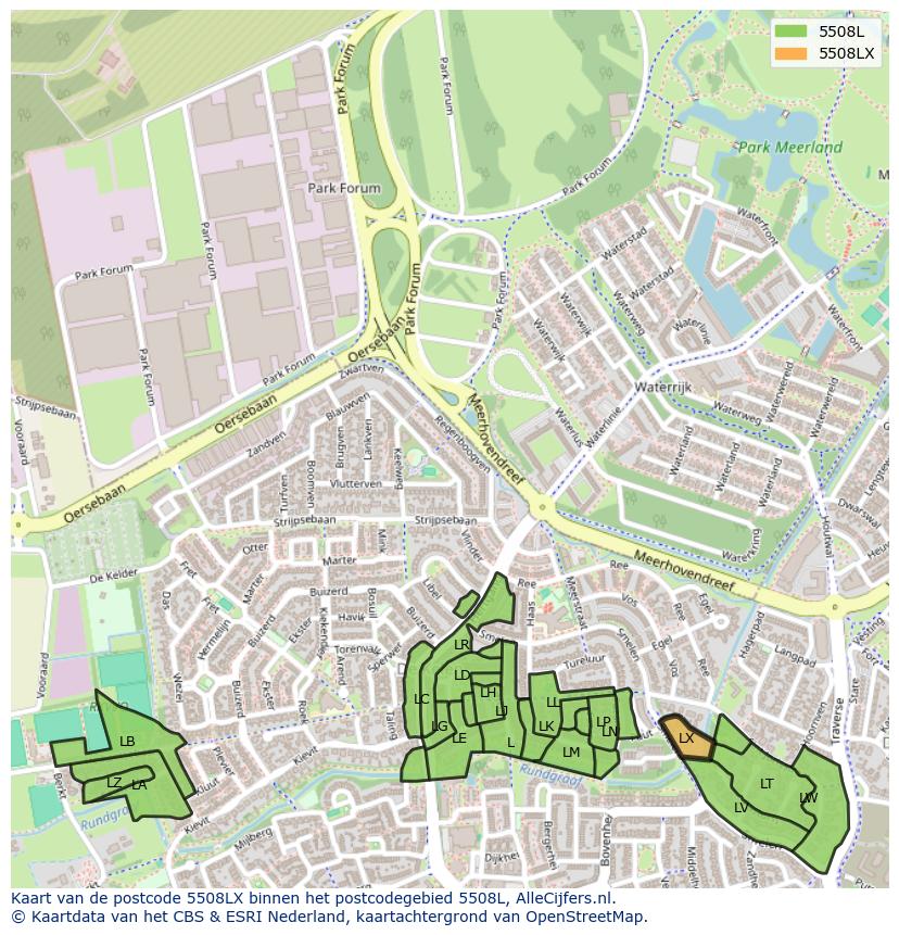 Afbeelding van het postcodegebied 5508 LX op de kaart.