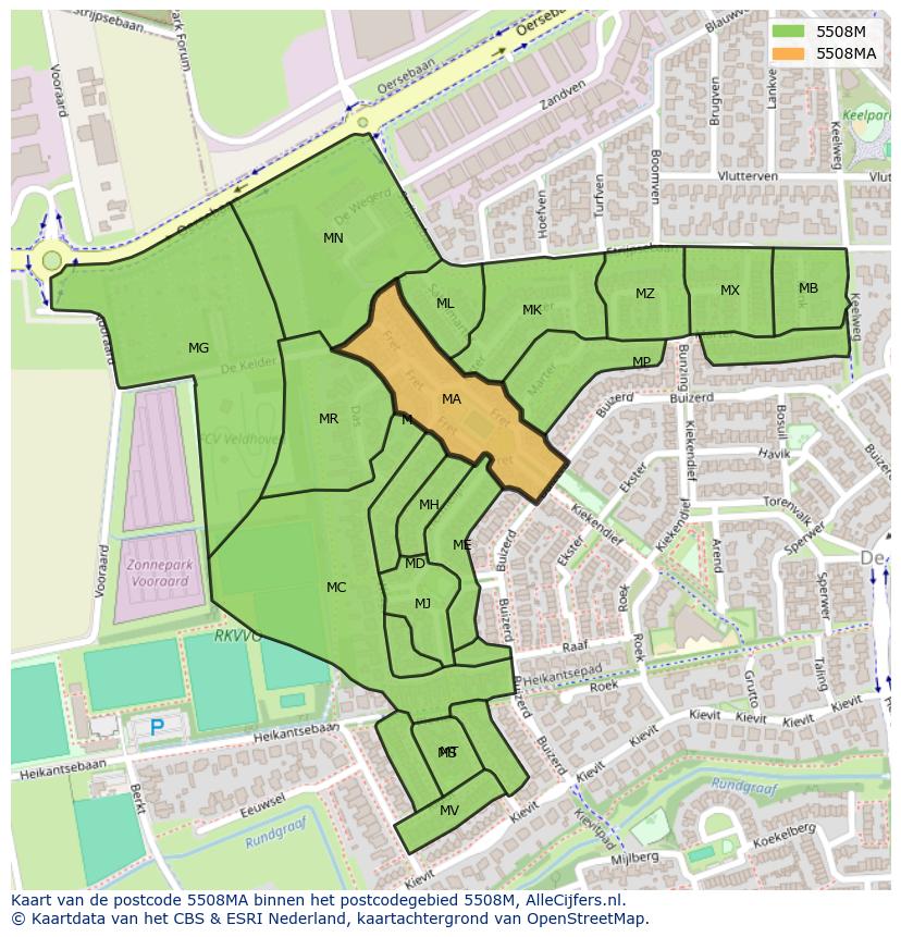 Afbeelding van het postcodegebied 5508 MA op de kaart.