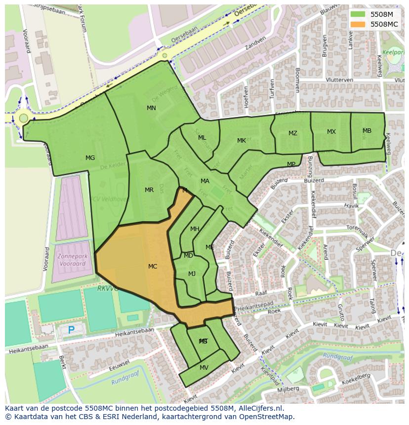 Afbeelding van het postcodegebied 5508 MC op de kaart.