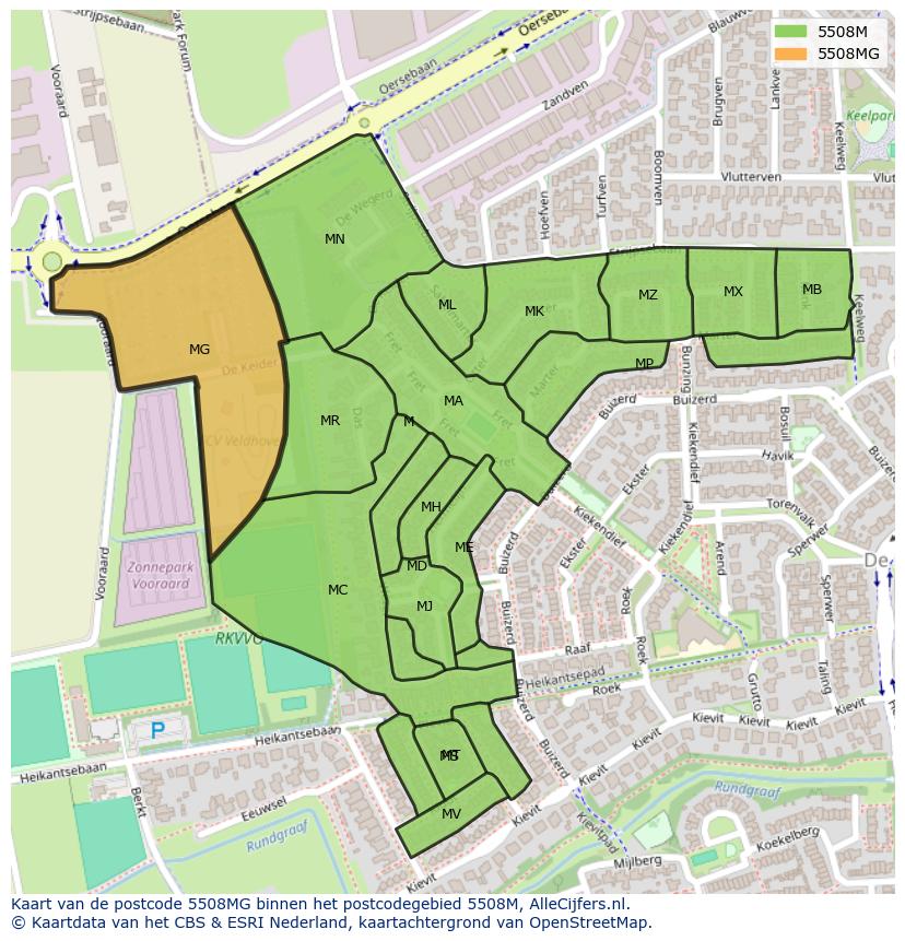 Afbeelding van het postcodegebied 5508 MG op de kaart.