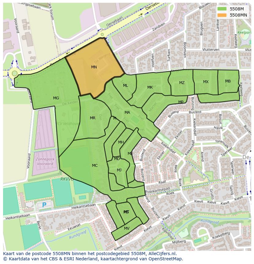 Afbeelding van het postcodegebied 5508 MN op de kaart.