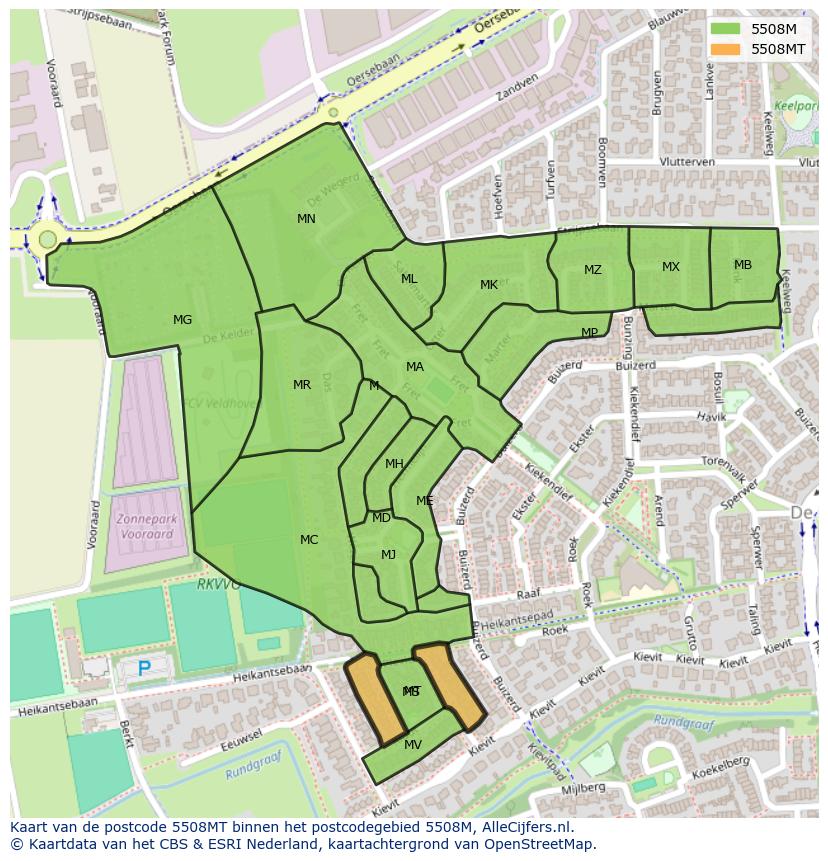 Afbeelding van het postcodegebied 5508 MT op de kaart.