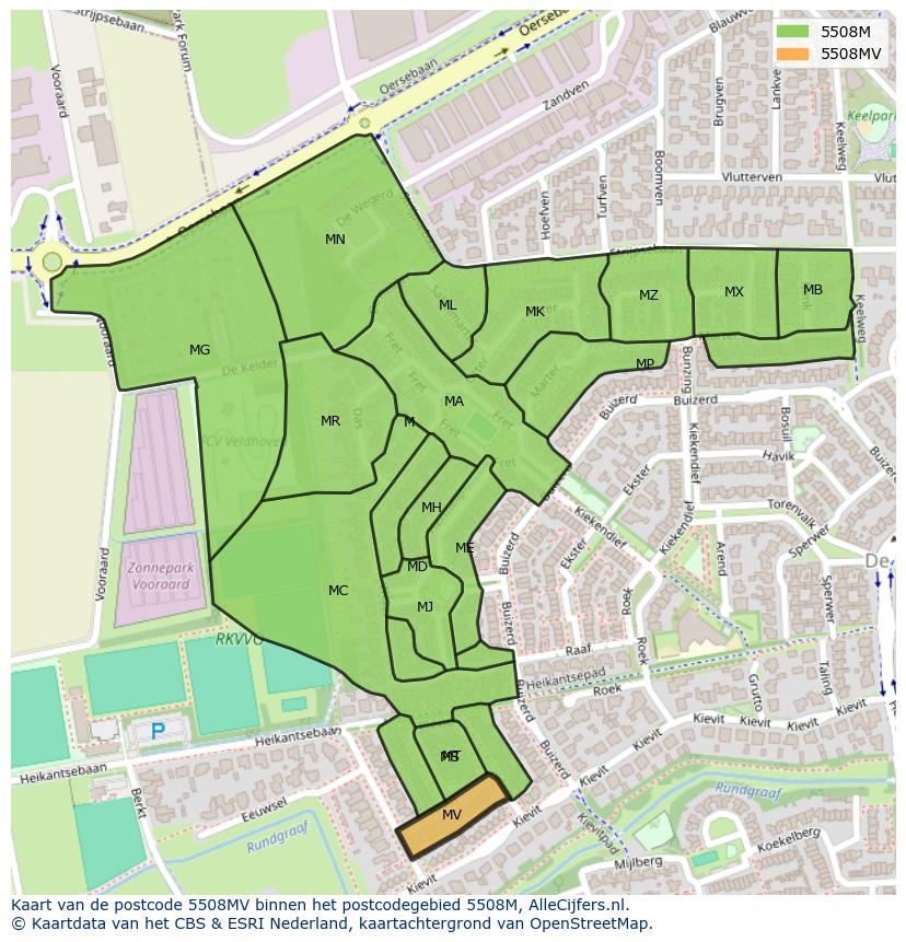 Afbeelding van het postcodegebied 5508 MV op de kaart.