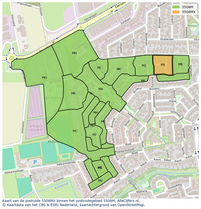 Afbeelding van het postcodegebied 5508 MX op de kaart.
