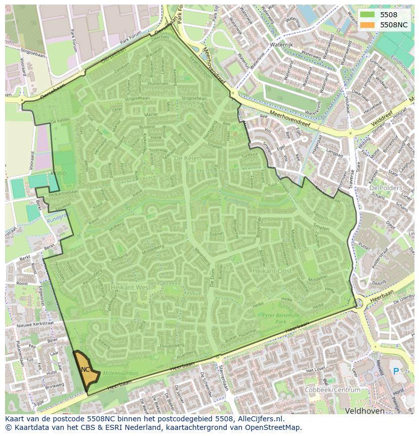 Afbeelding van het postcodegebied 5508 NC op de kaart.