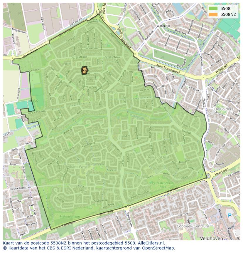 Afbeelding van het postcodegebied 5508 NZ op de kaart.