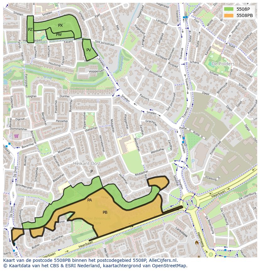 Afbeelding van het postcodegebied 5508 PB op de kaart.