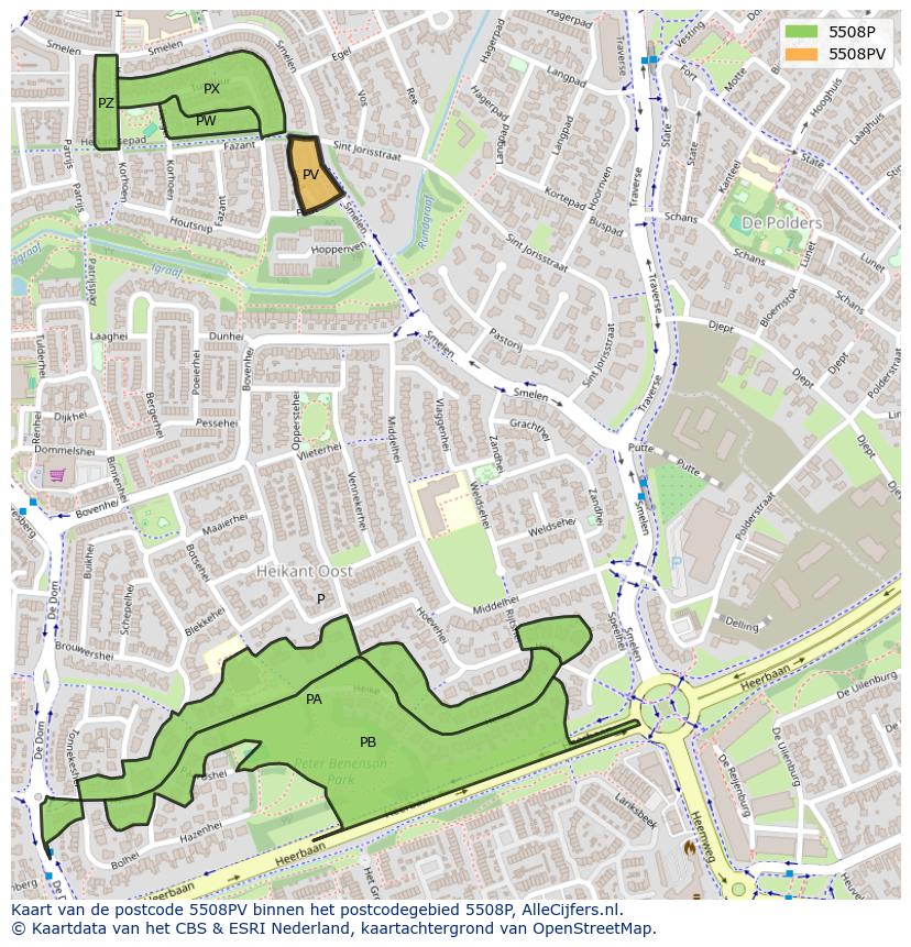 Afbeelding van het postcodegebied 5508 PV op de kaart.