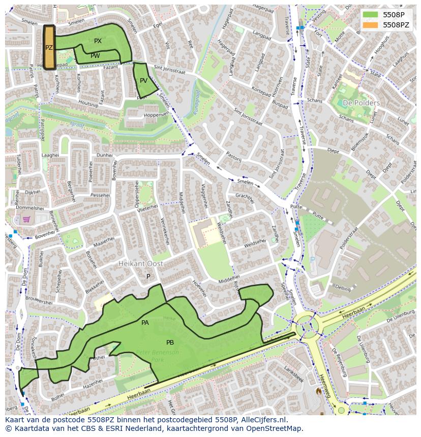 Afbeelding van het postcodegebied 5508 PZ op de kaart.