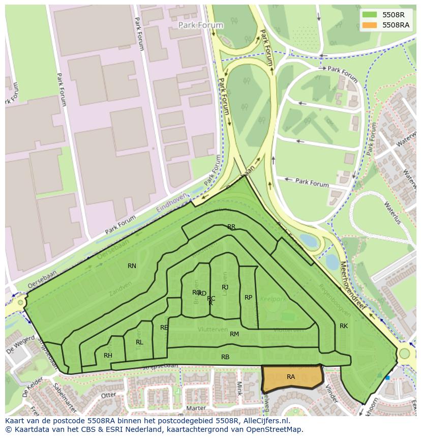 Afbeelding van het postcodegebied 5508 RA op de kaart.