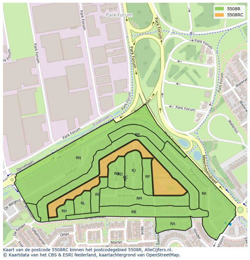 Afbeelding van het postcodegebied 5508 RC op de kaart.