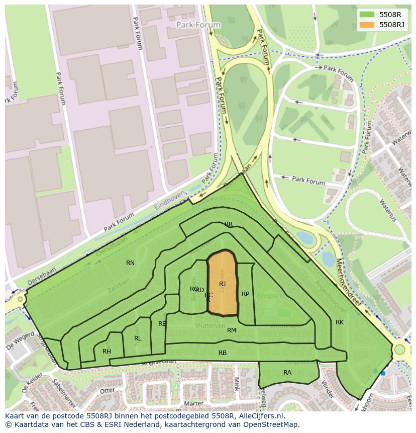 Afbeelding van het postcodegebied 5508 RJ op de kaart.
