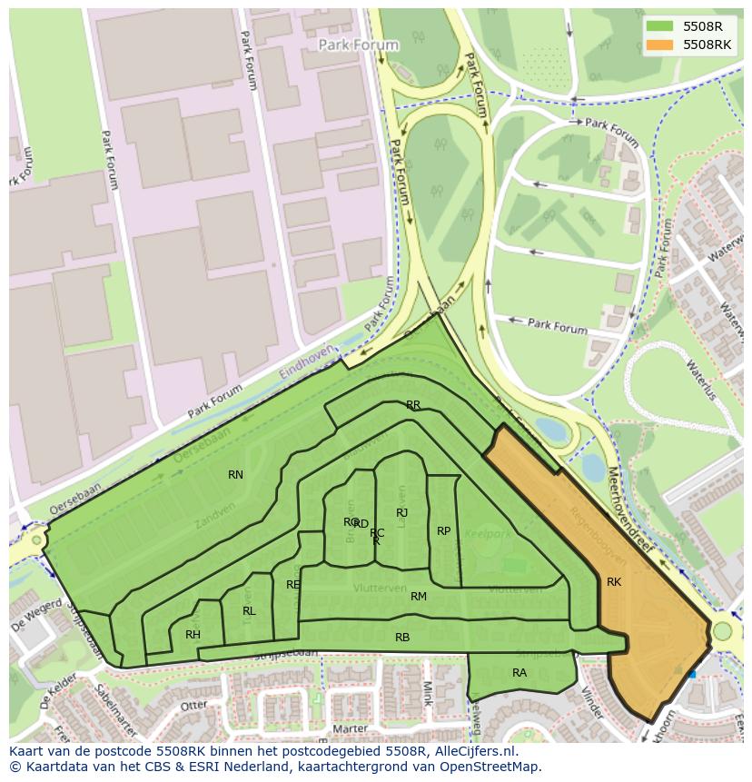 Afbeelding van het postcodegebied 5508 RK op de kaart.