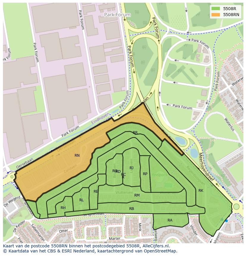 Afbeelding van het postcodegebied 5508 RN op de kaart.