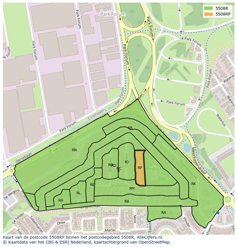 Afbeelding van het postcodegebied 5508 RP op de kaart.