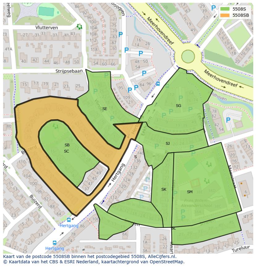 Afbeelding van het postcodegebied 5508 SB op de kaart.