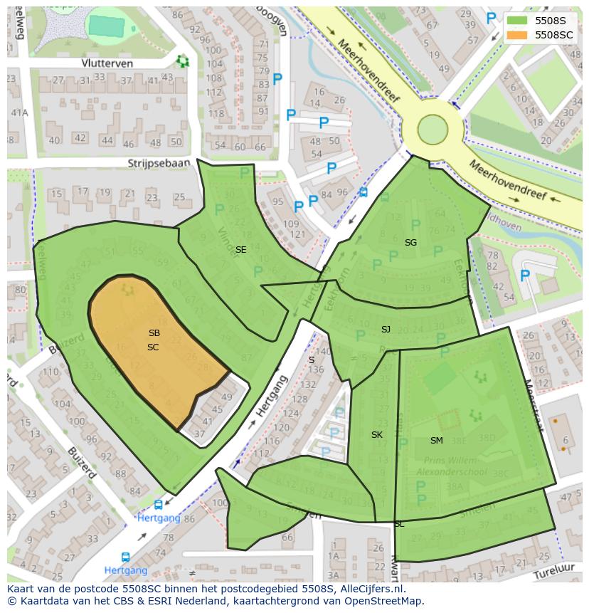 Afbeelding van het postcodegebied 5508 SC op de kaart.