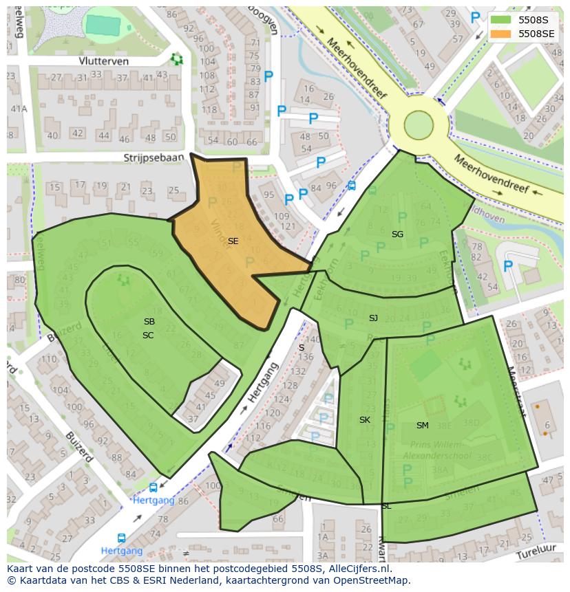 Afbeelding van het postcodegebied 5508 SE op de kaart.