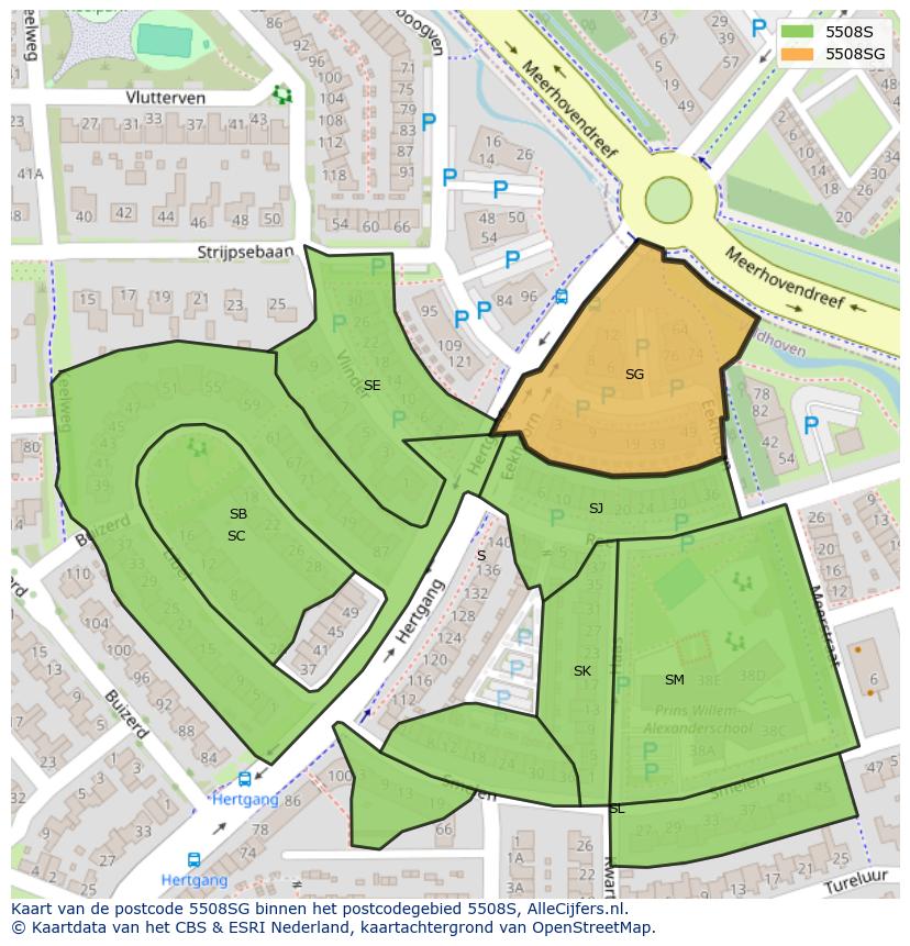 Afbeelding van het postcodegebied 5508 SG op de kaart.