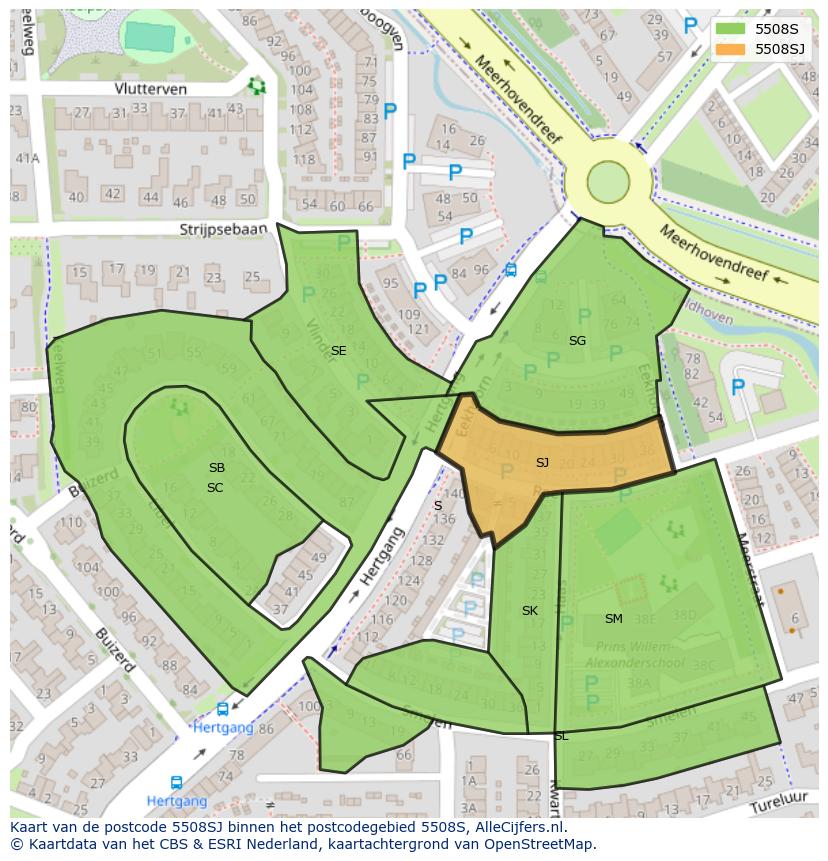 Afbeelding van het postcodegebied 5508 SJ op de kaart.