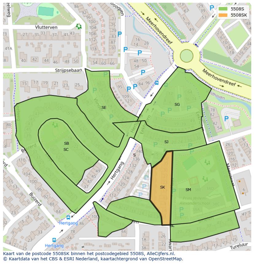 Afbeelding van het postcodegebied 5508 SK op de kaart.