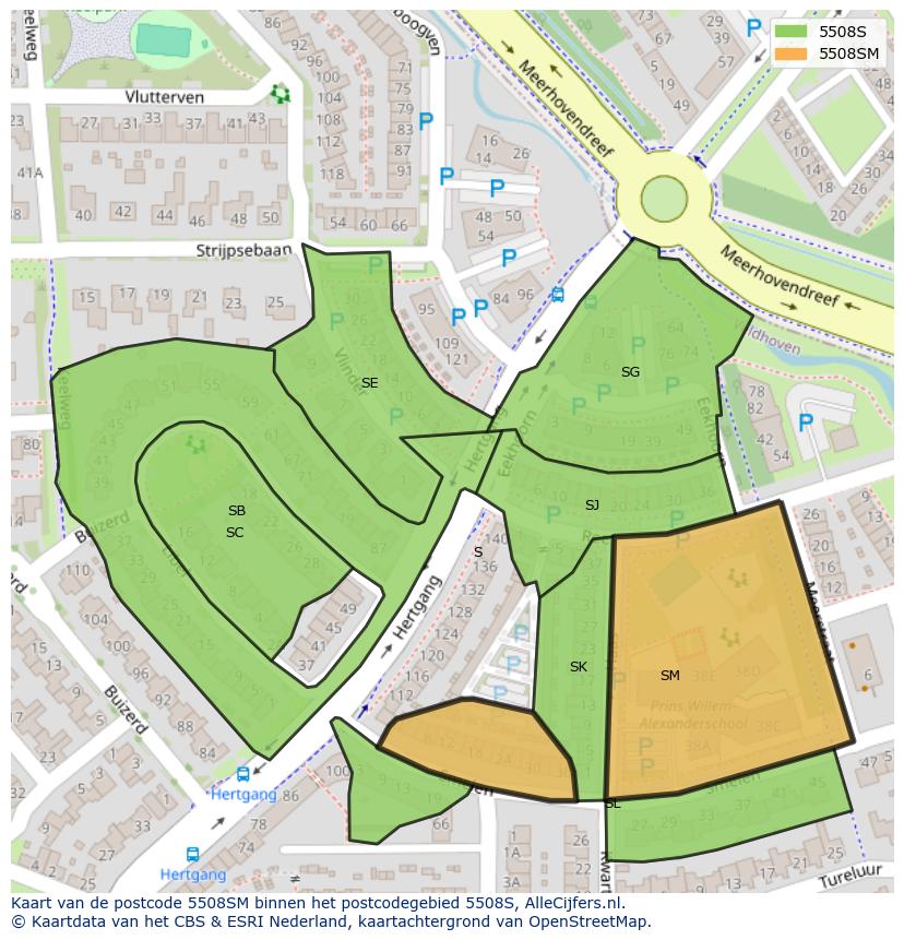 Afbeelding van het postcodegebied 5508 SM op de kaart.