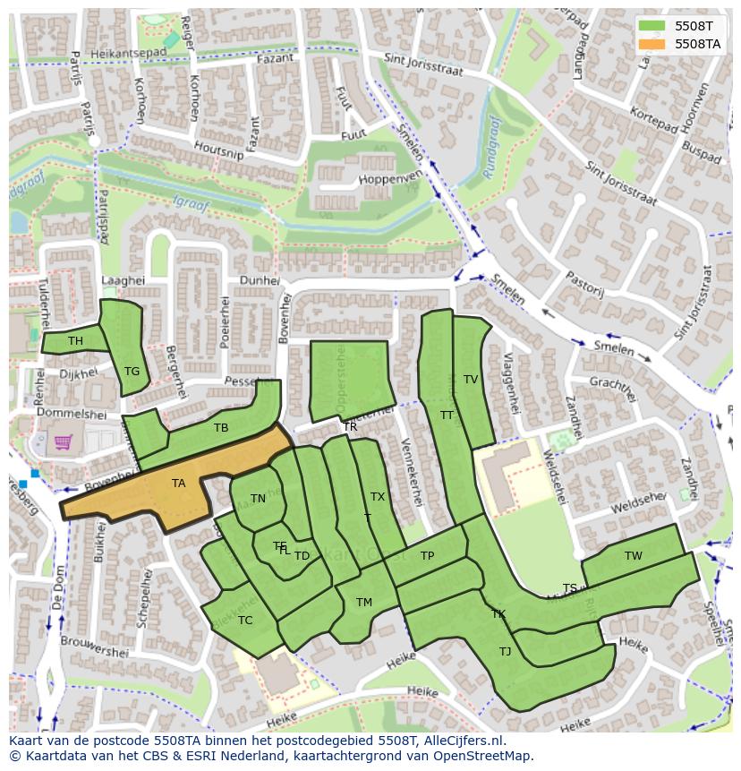 Afbeelding van het postcodegebied 5508 TA op de kaart.