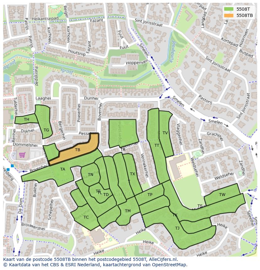 Afbeelding van het postcodegebied 5508 TB op de kaart.