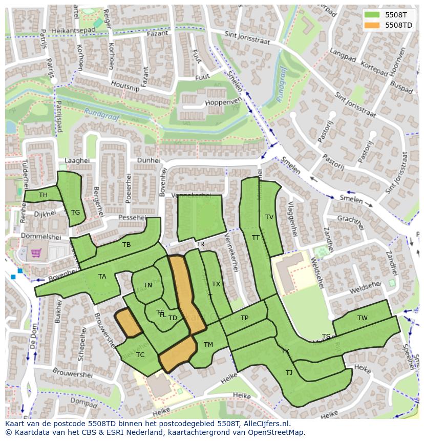 Afbeelding van het postcodegebied 5508 TD op de kaart.