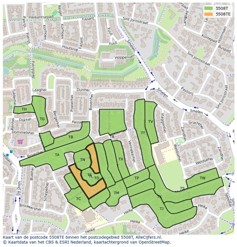 Afbeelding van het postcodegebied 5508 TE op de kaart.