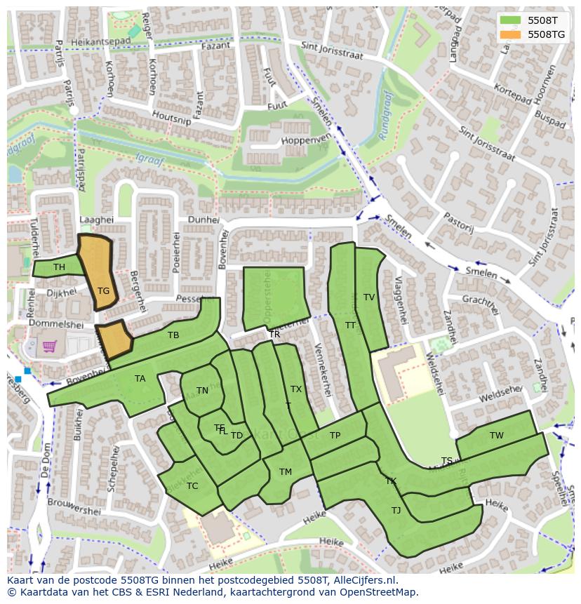 Afbeelding van het postcodegebied 5508 TG op de kaart.