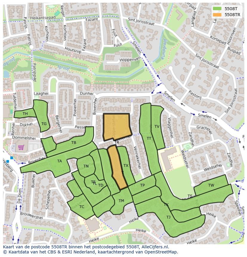 Afbeelding van het postcodegebied 5508 TR op de kaart.