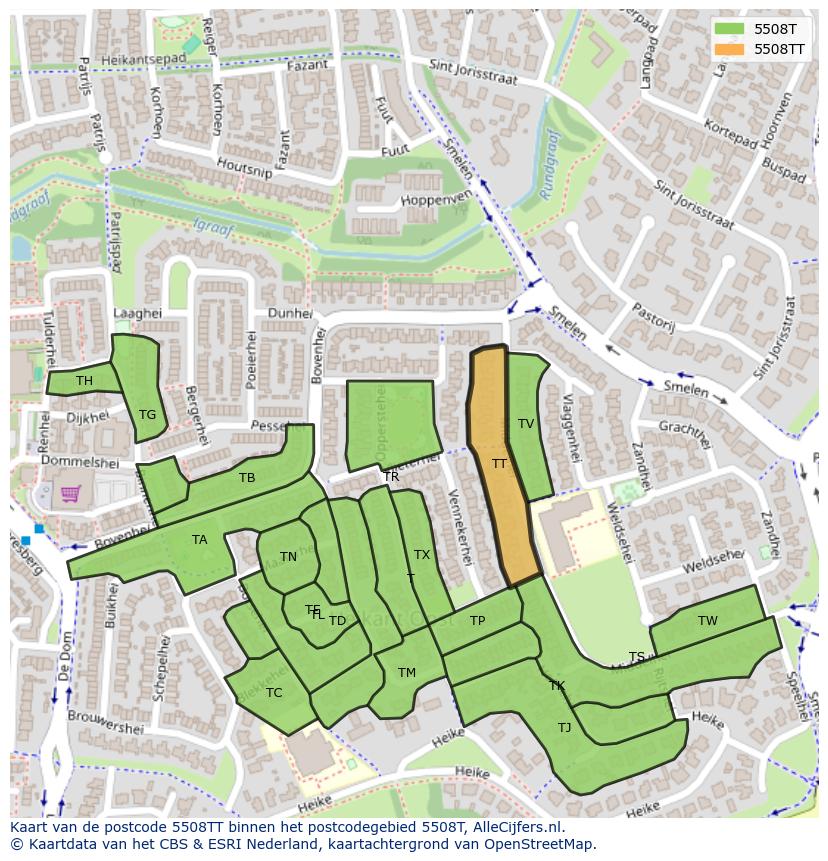 Afbeelding van het postcodegebied 5508 TT op de kaart.