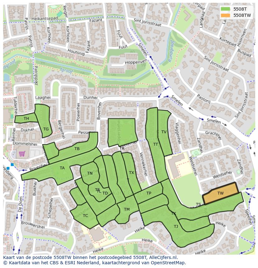 Afbeelding van het postcodegebied 5508 TW op de kaart.