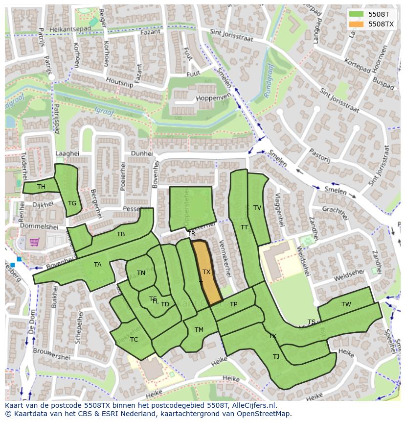 Afbeelding van het postcodegebied 5508 TX op de kaart.