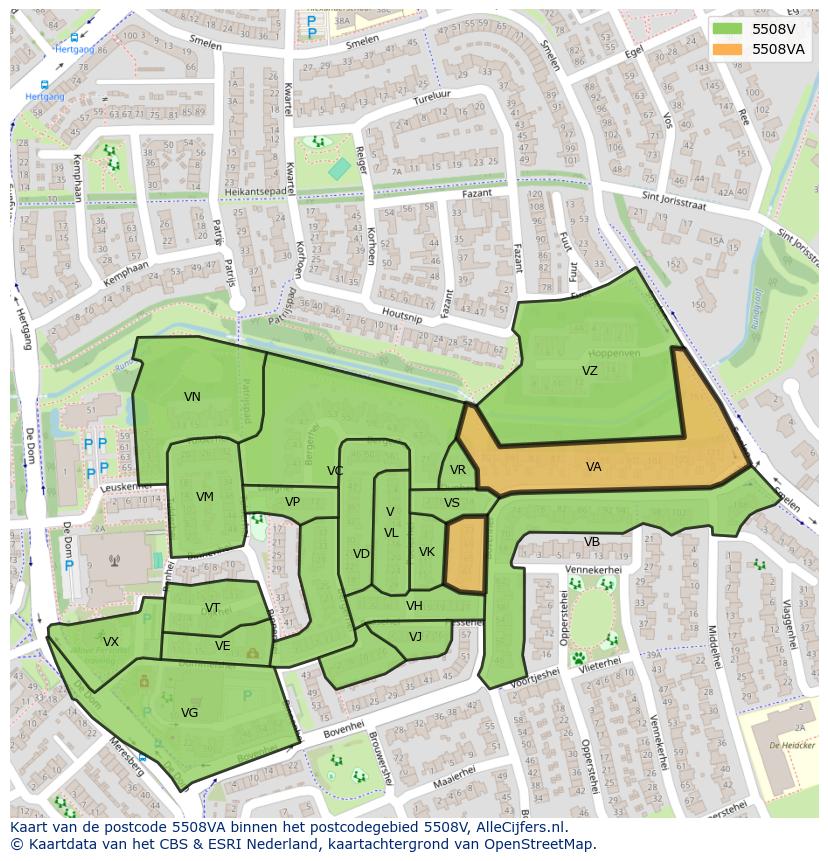Afbeelding van het postcodegebied 5508 VA op de kaart.