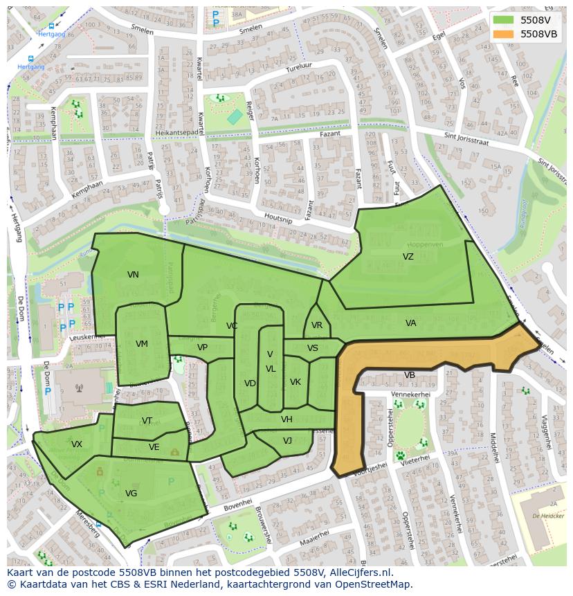 Afbeelding van het postcodegebied 5508 VB op de kaart.