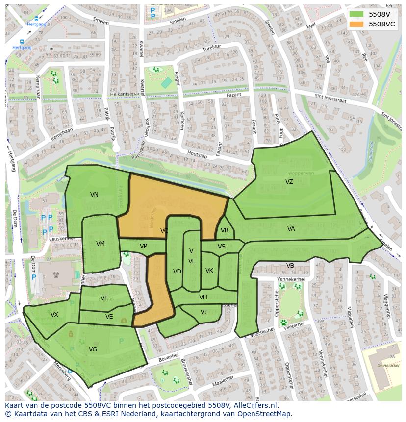 Afbeelding van het postcodegebied 5508 VC op de kaart.