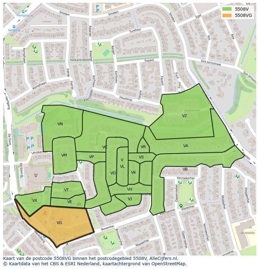 Afbeelding van het postcodegebied 5508 VG op de kaart.