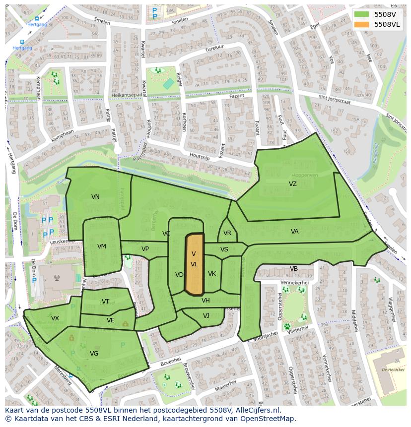 Afbeelding van het postcodegebied 5508 VL op de kaart.
