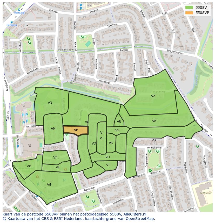Afbeelding van het postcodegebied 5508 VP op de kaart.