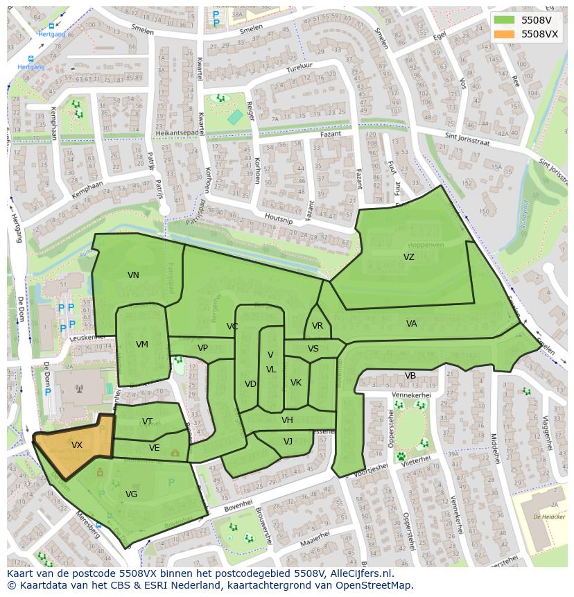 Afbeelding van het postcodegebied 5508 VX op de kaart.