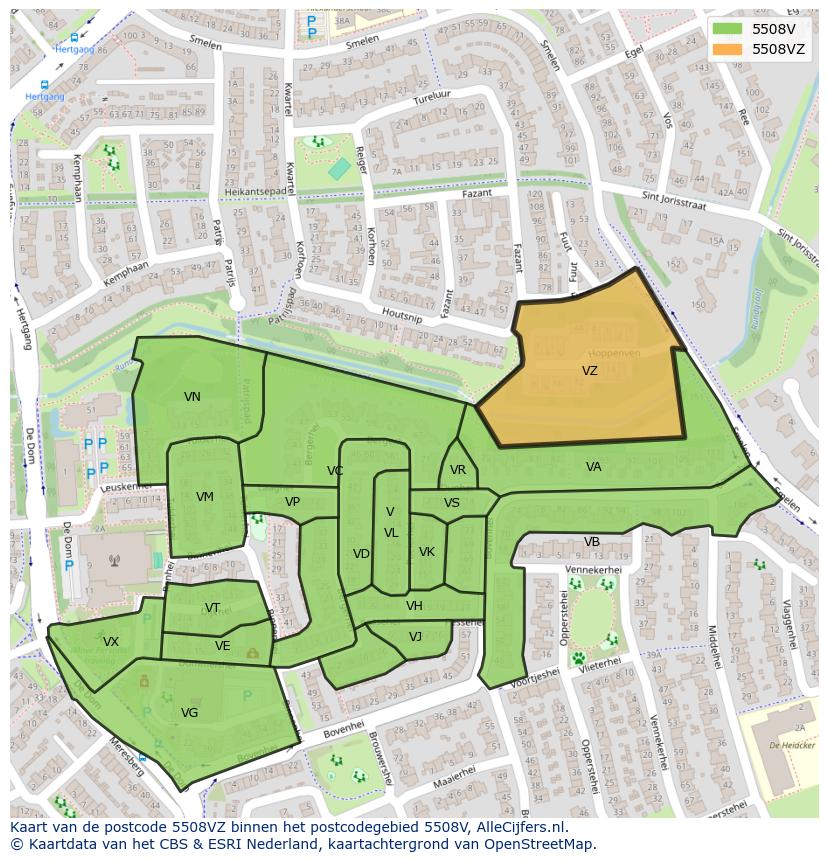 Afbeelding van het postcodegebied 5508 VZ op de kaart.