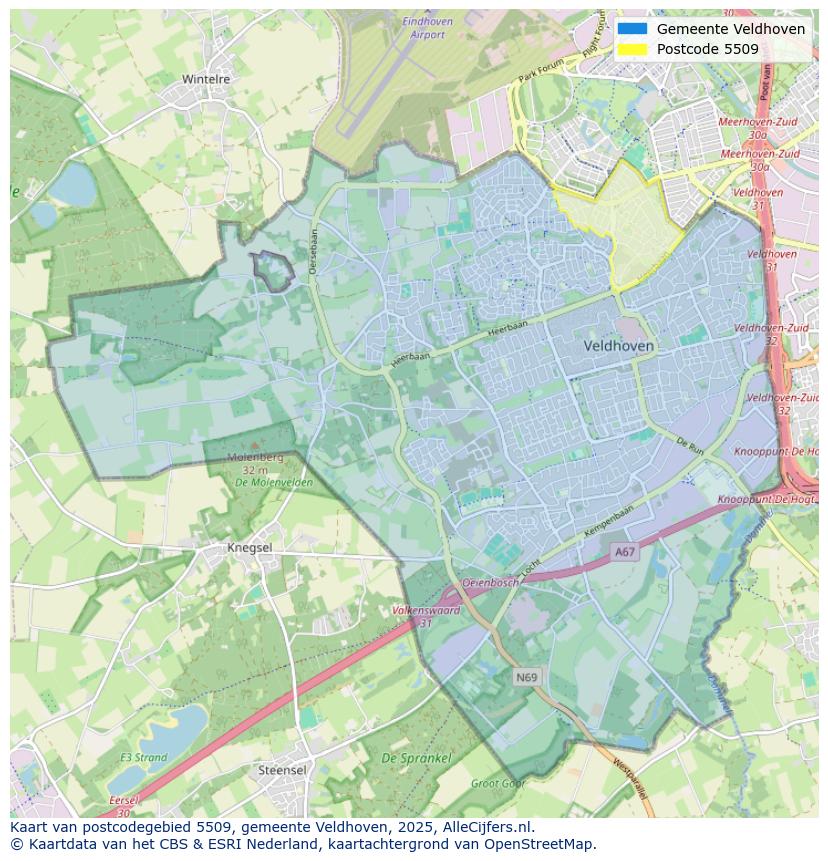 Afbeelding van het postcodegebied 5509 op de kaart.