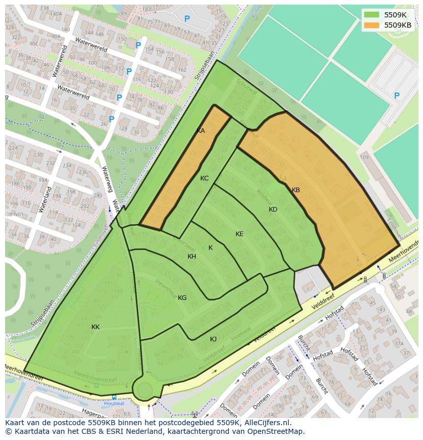 Afbeelding van het postcodegebied 5509 KB op de kaart.