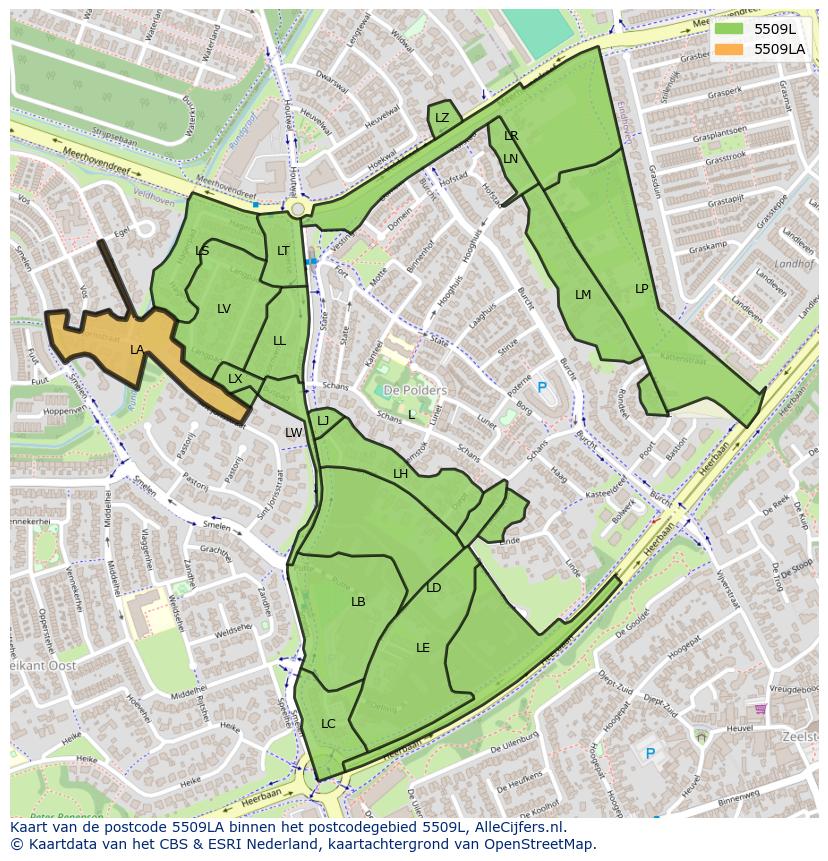Afbeelding van het postcodegebied 5509 LA op de kaart.
