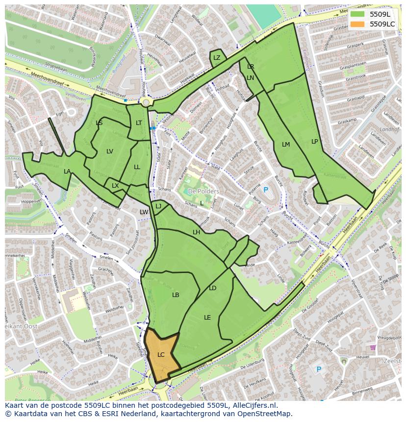 Afbeelding van het postcodegebied 5509 LC op de kaart.