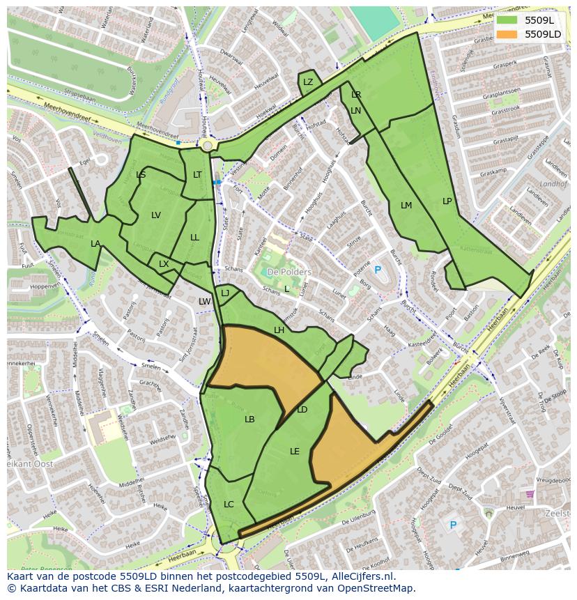 Afbeelding van het postcodegebied 5509 LD op de kaart.
