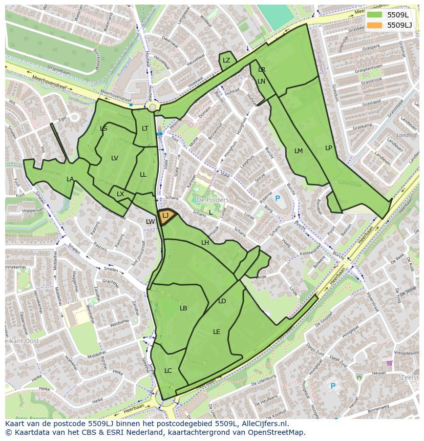 Afbeelding van het postcodegebied 5509 LJ op de kaart.