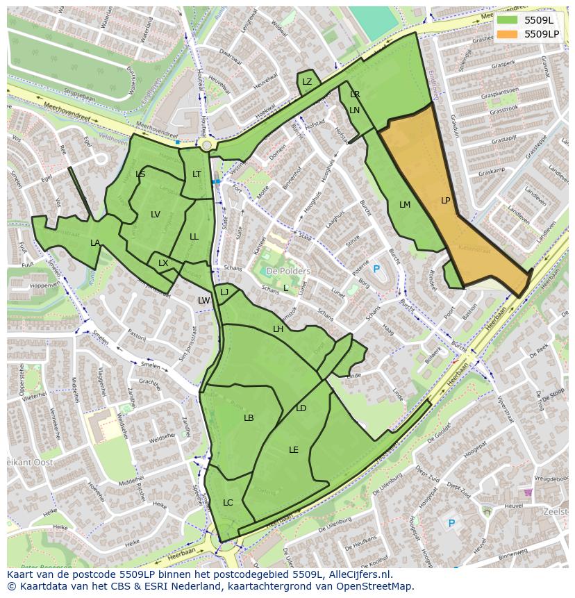 Afbeelding van het postcodegebied 5509 LP op de kaart.